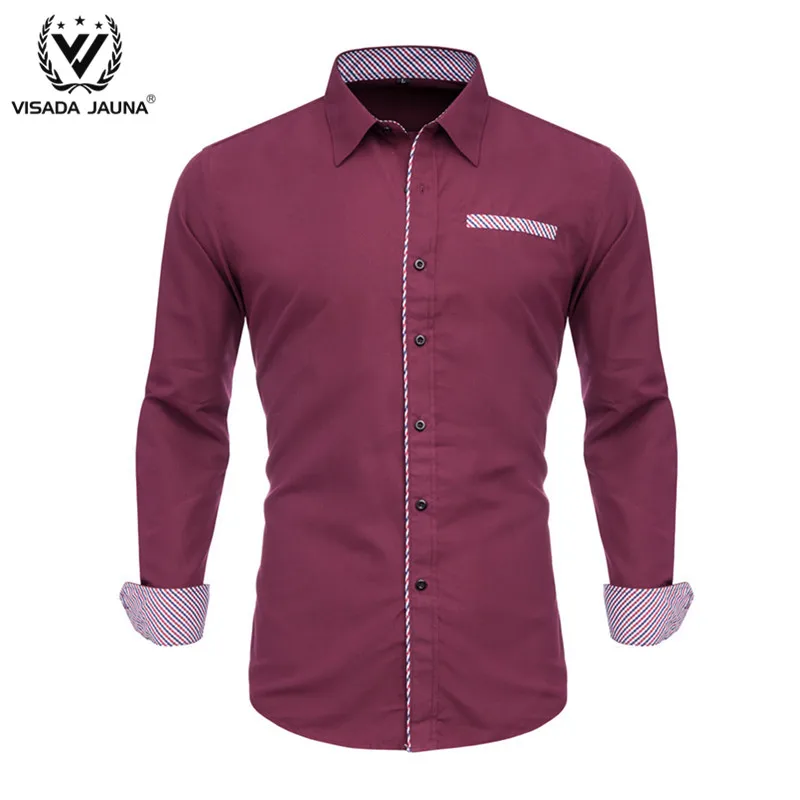 VISADA JUANA Fashion Print Casual Men Long Sleeve Shirt Stitching Fashion Pocket Design Fabric Soft Comfortable Male Dress Slim