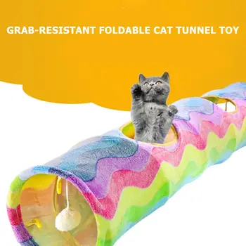 

Pet Rainbow Color Tunnel Toy Roller Tube with 2 Holes Cave Folding Washable Wear-resistant Kitten Cat Interactive Supplies