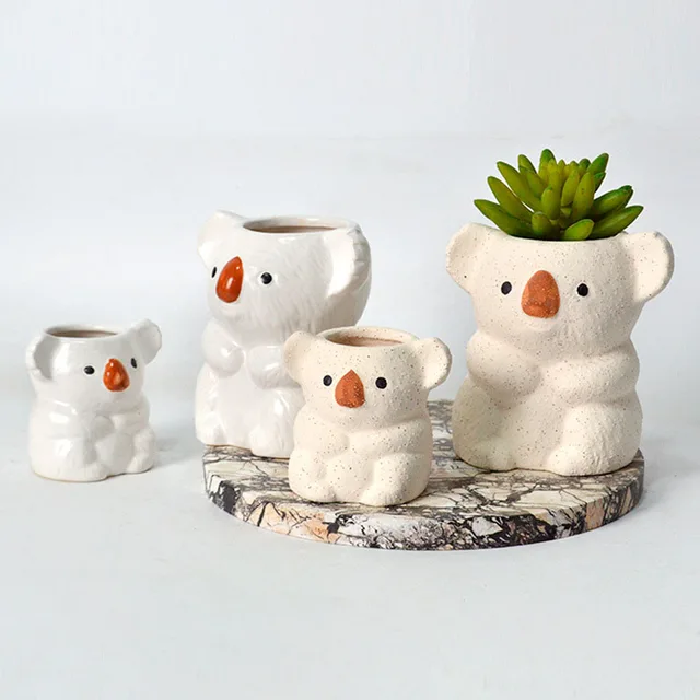 Szép Koala Virágcserepek Otthoni Kertészeti Dekoráció Kreatív Állati Szobor Kerámia Virágcserapár Miniatűr Cserepes Asztal - Image 6