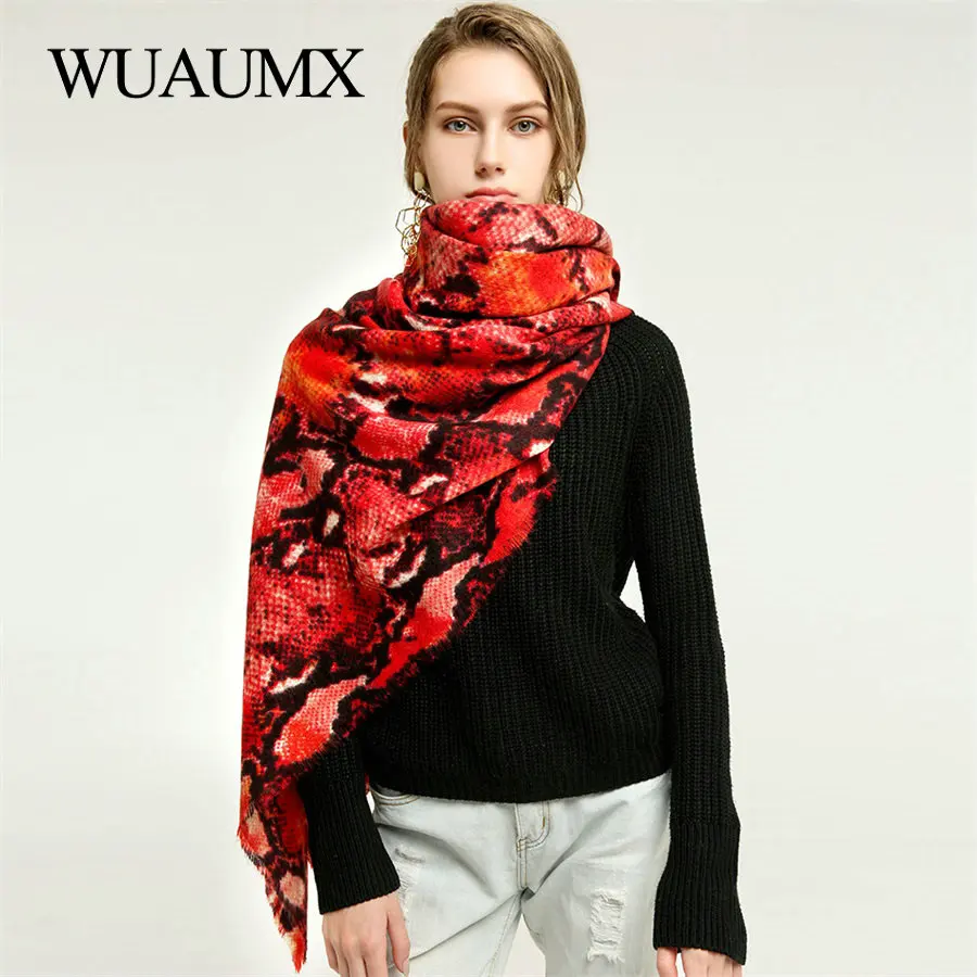 Wuaumx, западный стиль, шарф для женщин, Змеиный узор, шарфы для женщин, Осень-зима, теплые кашемировые шарфы, шали, шейный платок 180*90 см