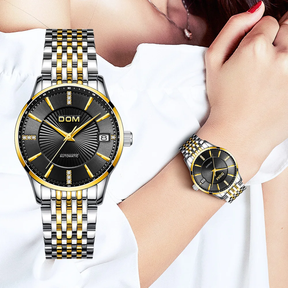 DOM Женские Механические часы модный дизайн из нержавеющей стали топовый бренд
