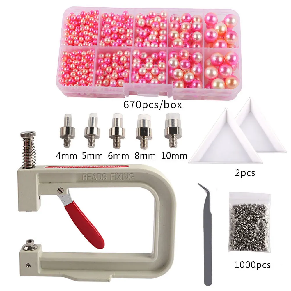 Imitation ABS Pearl Bead Nailing Hole Free Ball Claw Nail Set DIY Portable Handmade Press Manual Drilling Machine For Clothes