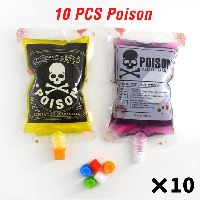 Poison 10PCS 10 шт. Хэллоуин косплей контейнер для напитков сумка вампир мешок крови реквизит зомби напитки Сумки пищевой класс ПВХ бутылка для воды - Цвет: Poison 10PCS