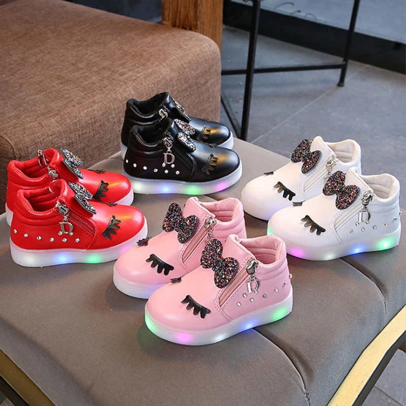 plank los van Pat Mode Meisjes Schoenen Leuke Knotbow Casaul Board Schoenen Met Led Licht  Peuter Kids AN88|Sportschoenen| - AliExpress