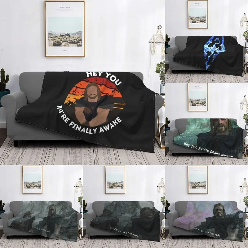 

Sofa Fleece Hey You Youre Finally Awake Skyrim Meme Throw Blankets Warm Flannel Blanket for Bed Office Sofa Bedspreads