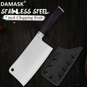 

Damask 7 Inch Chopping Knife 7Cr17 Mov Stainless Steel Kitchen Knife High Quality Blade with Color Wood Handle Kitchen Knife