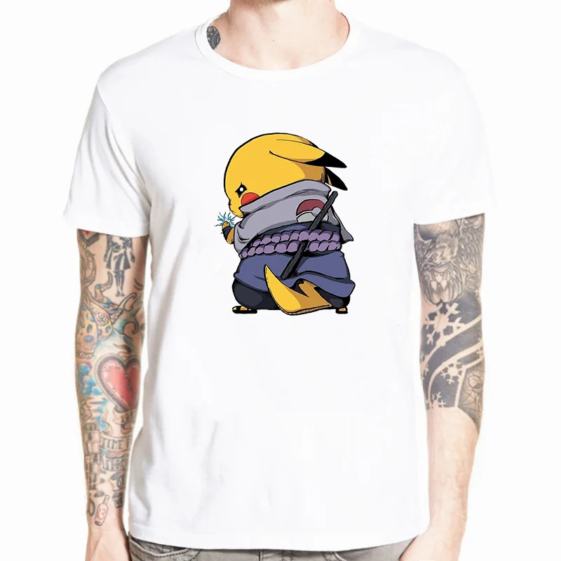 Мужская футболка Chidori Sasuke Naruto Pikachu Pokemon Awesome художественная рисованная футболка Забавные футболки Покемон уличная одежда