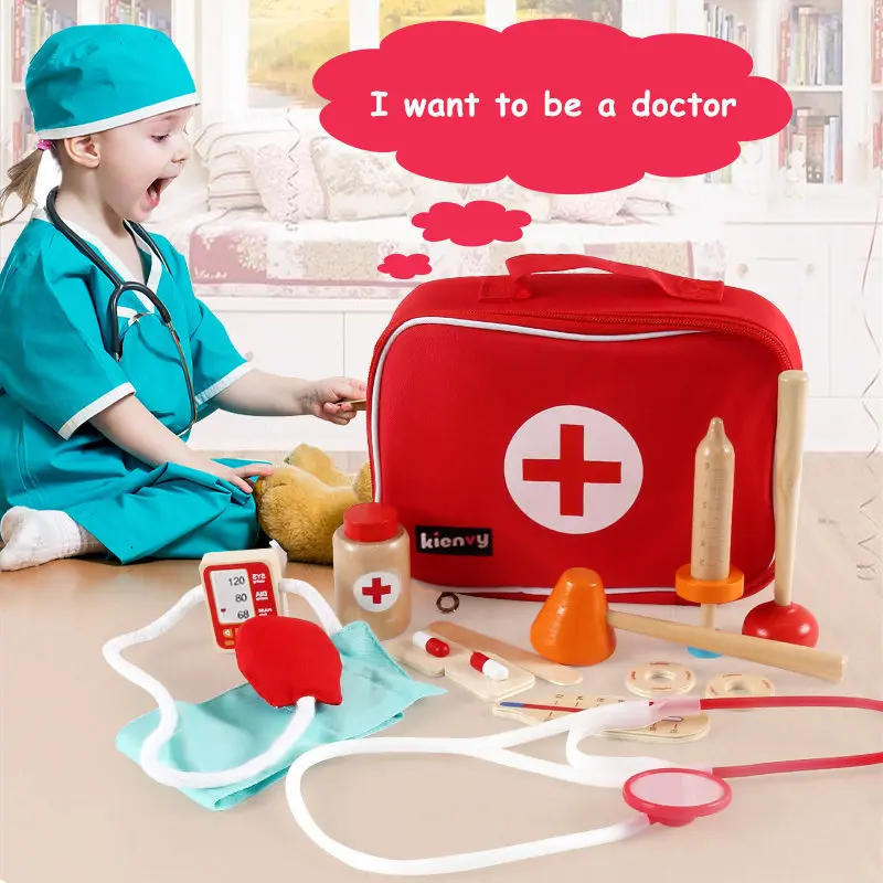 New Arrival Simulation Doctors Baby Wooden Toys For Kids Pink Strawberry Beauty and Fashion Toys Cosmetic Bag Educational Gift