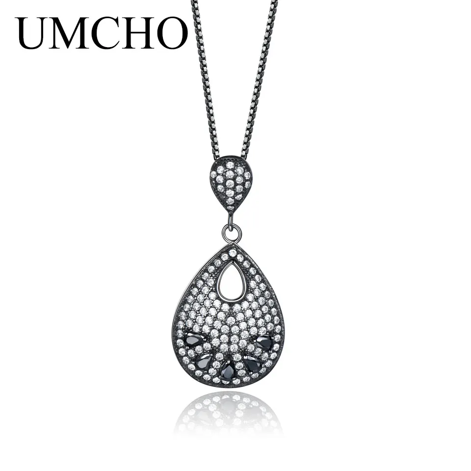 ZNUJ076BS-4 UMCHO, черный драгоценный камень, панк,, 925 пробы, серебро, капля, подвеска для девушек, ожерелье для женщин, вечерние, рок, мода, хорошее ювелирное изделие - Цвет камня: ZNUJ076BS-4