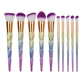 

New Style 10 Colorful Makeup Brush Diamond Pattern Gradient Dull Polish 5 Large 5 Small Makeup Rinse Set Beauty Tool
