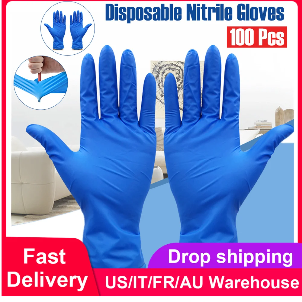 

100PCS Non-Slip Disposable Gloves Nitrile Gloves Powder-Free Exam Blue Thick And Durable Safety Protection Avoid Contact
