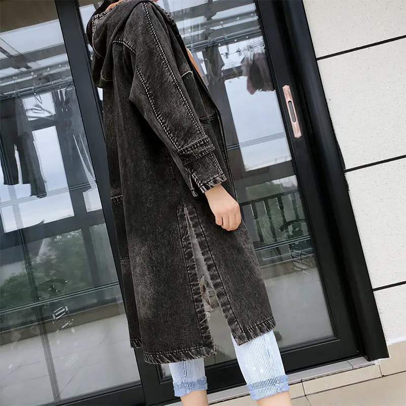 

Plus Velvet Denim Jacket Women Long Windbreaker Autumn Winter Women's Clothing Loose Large Size Hooded Thick Jeans Parka f1628