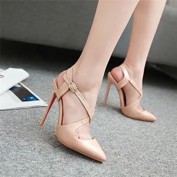 

YECHNE Women White Wedding Sandals Plus Size 33 - 48 High Heels Sandals Sexy Apricot Black Patent Leather Pointed Toe Pumps