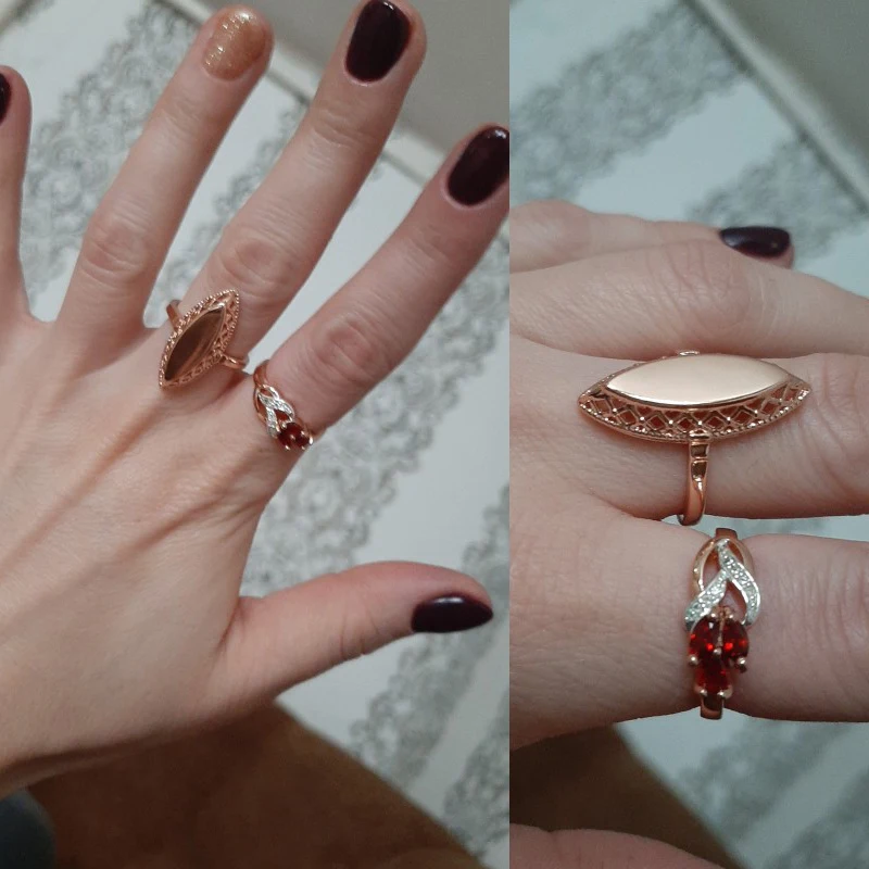 Wedding Rings Kinel Rings for Women 585 Rose Gold Simple Weaving Rhombus Rings Ethnic Bride Wedding Jewelry