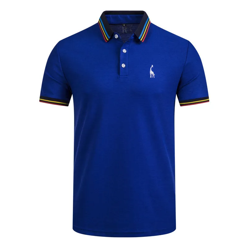 Sell well Nieuwe Zomer Katoen Polo Mannen efffen Herten Borduren Korte Mouwen рубашка поло Mannen Mode рубашка-поло с жирафом Heren - Цвет: sapphire blue