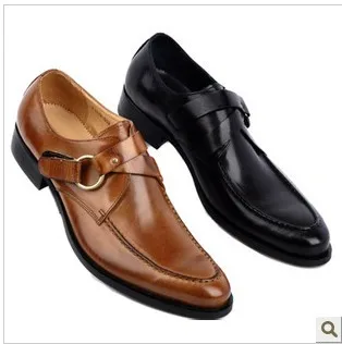 

Pointed Toe Cowhide Men Dress Shoes Business Formal Wear Leather Shoes Buckle Men Shoes Chaussure Homme