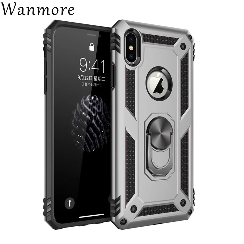 

Wanmore Phone Case For iPhone 7 8 X XS XR 11 Luxury TPU Armor Magnetic Holder Ring Cover for iPhone 6 6S 7 8 Plus 11 Pro Max