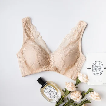 

Leechee Seamless Deep V Lace Bra Wireless Thin Underwear Sexy Lingerie New natural silk Comfortable bra without steel ring