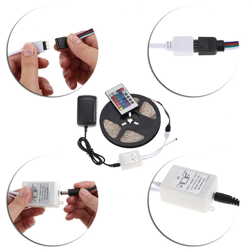 10M 15M 20M 30M Waterproof 5050 LED-Strip RGB DC 12V Flexible LED Strips 24 44 Keys Remote Controller Room TV Walls Decration (10)