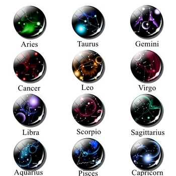 

12constellation Fridge Magnet Zodiac Glass Convex Circular Magnetic Refrigerator Stickers Creative Fridge Magnet Home Decoration