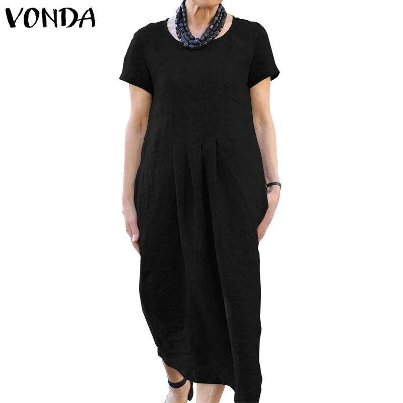Повседневное платье для беременных VONDA, винтажное свободное платье с коротким рукавом, богемное летнее платье с круглым вырезом, женский сарафан