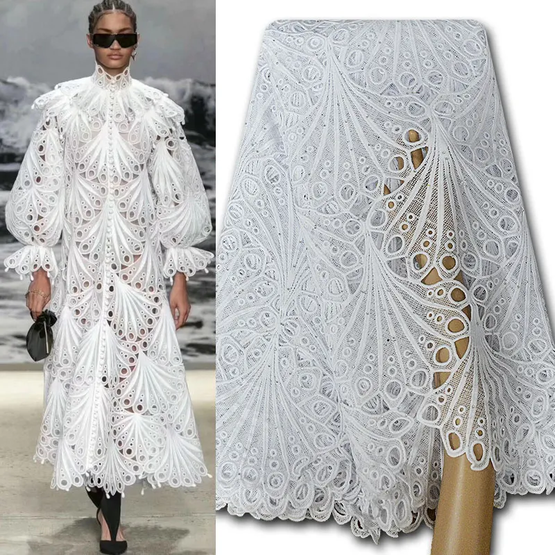 CQ241 Cord Lace-Nigeria Hot Sale African Guipure Lace Fabric with Stones White Water Soluble Laces Embroidery for Party Wedding | Дом и сад