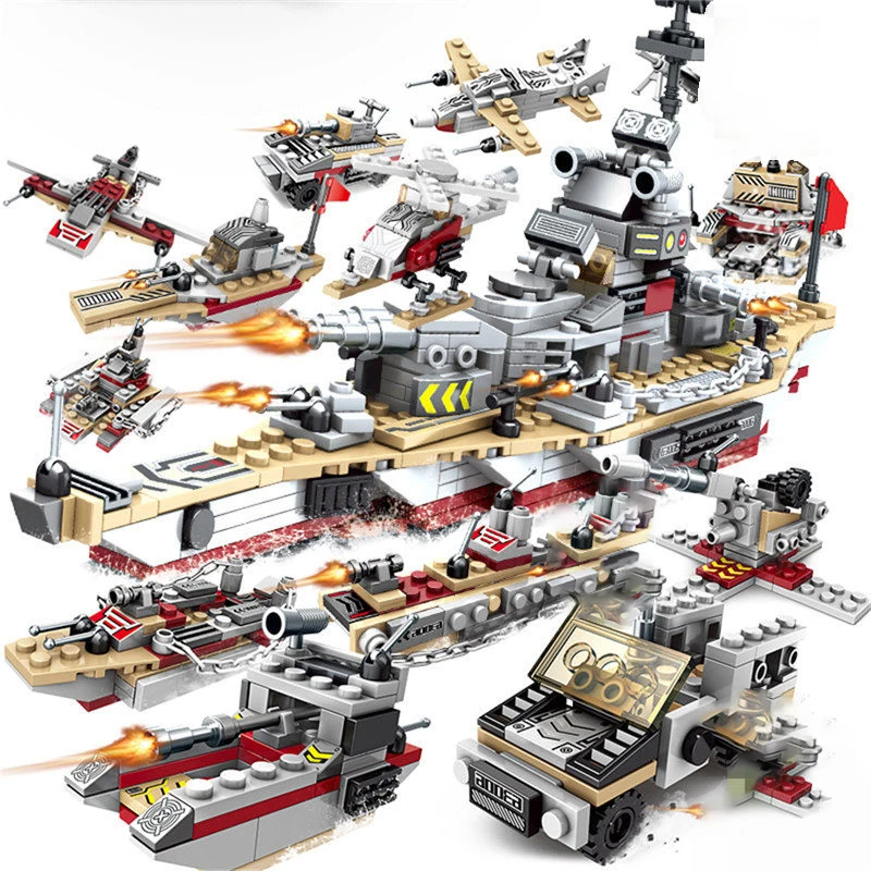 502PCS 8 IN 1 Aircraft Compatible Block Building Blocks Army Figures Blocks Construction LegoINGlys Bricks Military Warship Toy (5)