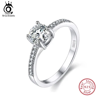 

ORSA JEWELS Sterling Silver Women Rings AAA Cubic Zircon Sparkling Crystal Wedding Band Finger Rings Silver 925 Jewelry OSR56-1