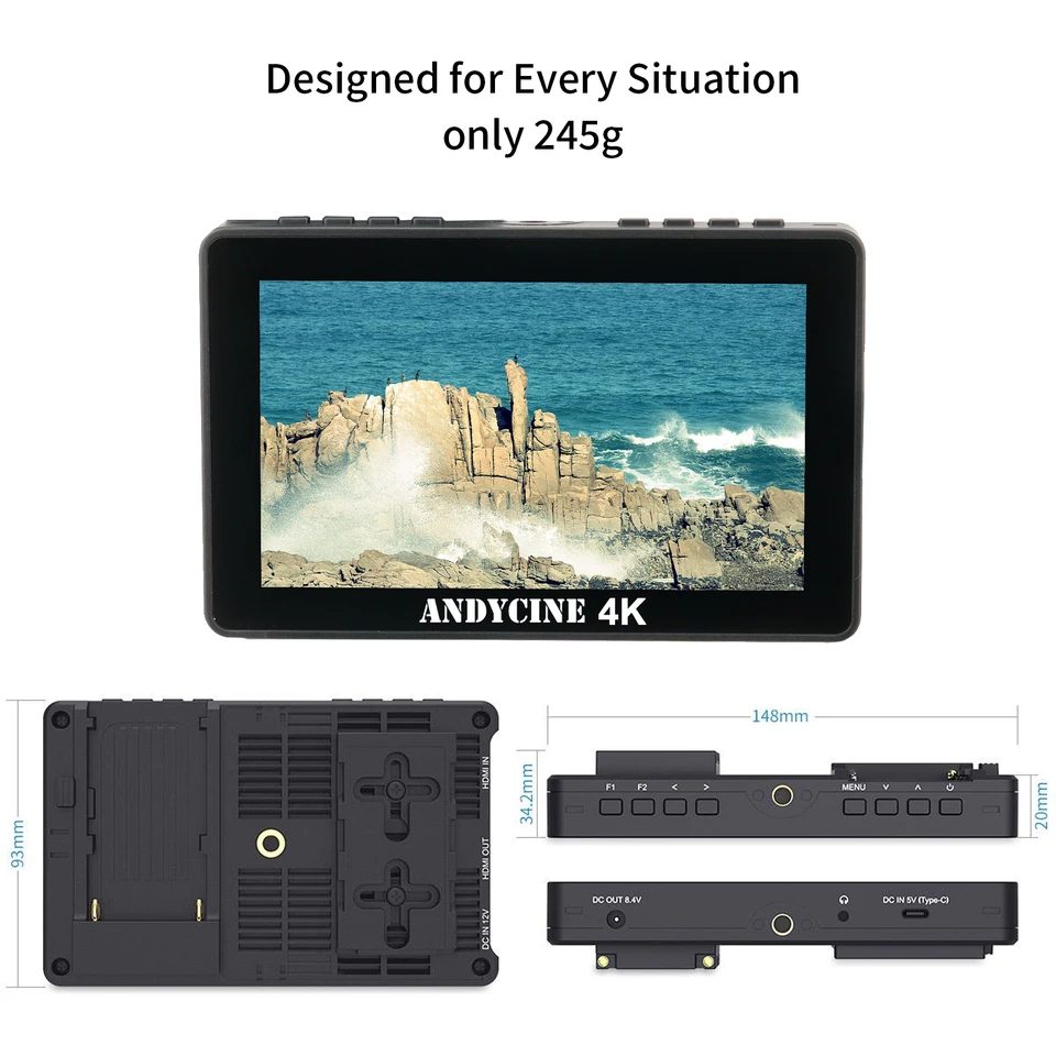 Andycine-a6 pro 4kカメラモニター,5.5インチ,hdmi,3d,lutタッチ