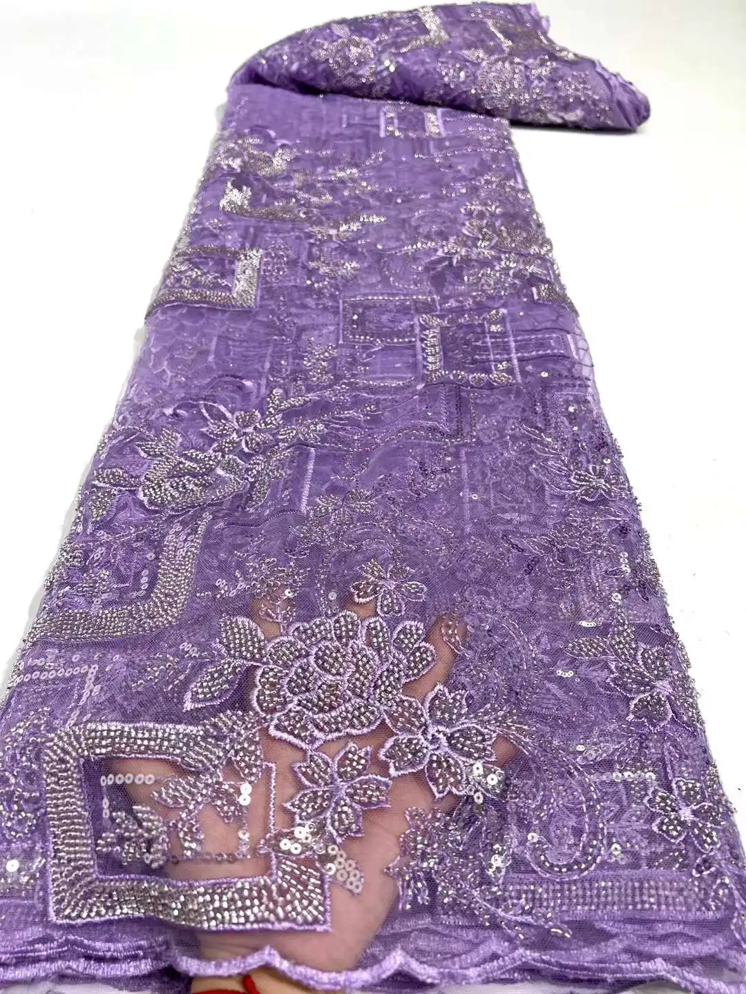

Latest bead embroidery French mesh yarn African lace Nigerian fabric For wedding dress evening dress skirt fabric