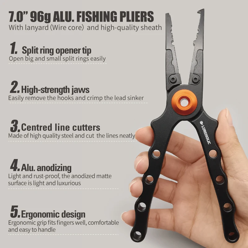 LUREHOLIC Aluminum Alloy Fishing Pliers Grip Set Fishing Tackle Gear Hook  Recover Cutter Line Split Ring Fishing Accessories