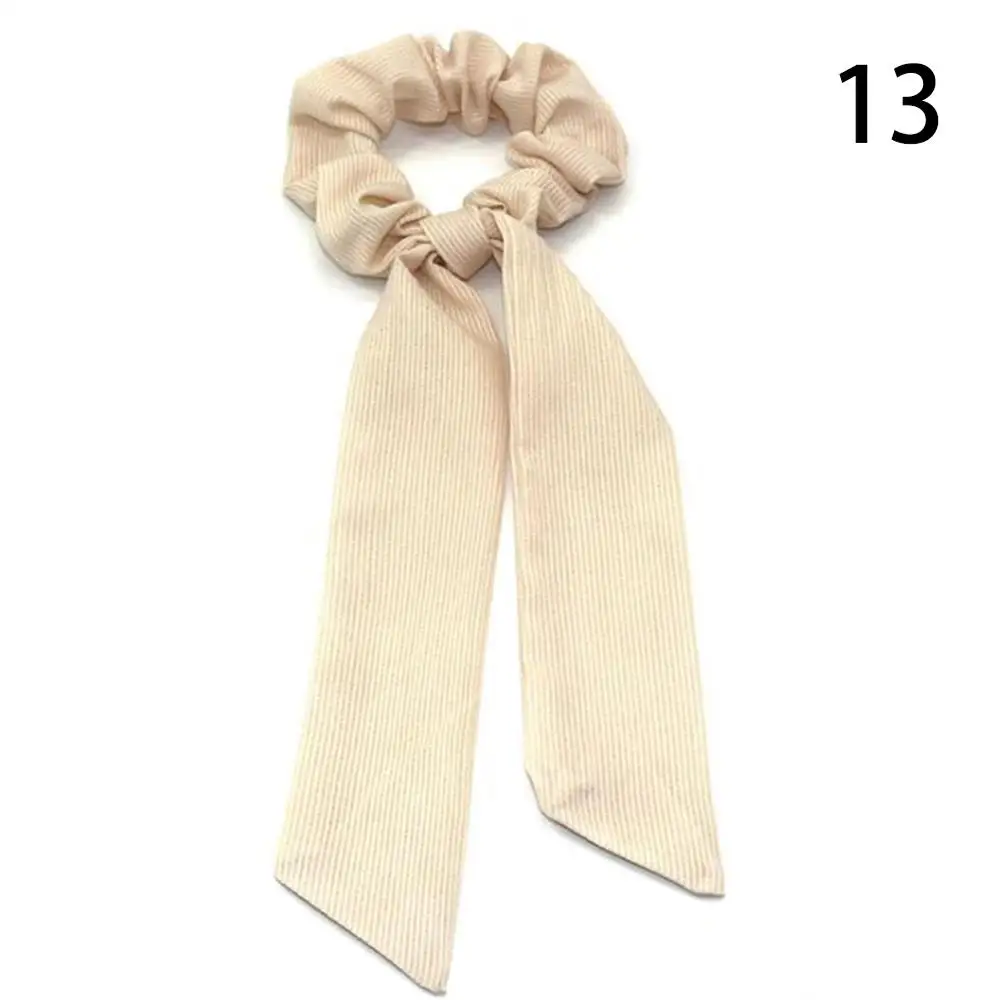 Двухслойные шифоновые длинные ленты с бантом, резинки для волос для женщин и девочек, шарф для волос с твердой пряжкой, эластичные резинки, аксессуары для волос - Цвет: 0013