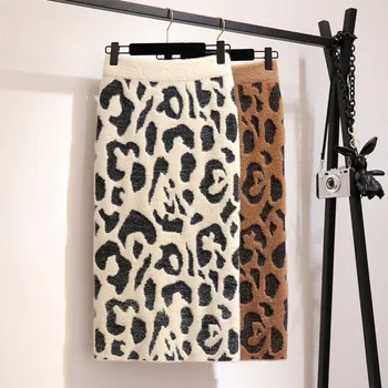 

ins hot winter women knitted shirts sexy leopard print women shirts winter thick warm lady dot skirts