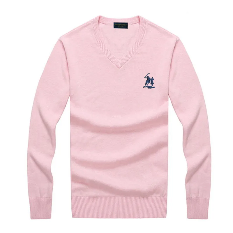 Вышитый логотип поло, Осень-зима, мужской свитер с v-образным вырезом, Мужская молодежная трендовая рубашка из чистого хлопка, приталенная вязаная 8508
