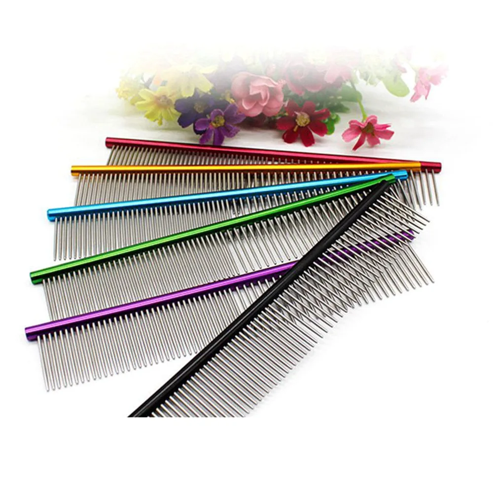 Sparse Dense Dog Comb Stainless Steel Pet Hair Combs for Dogs Aluminum