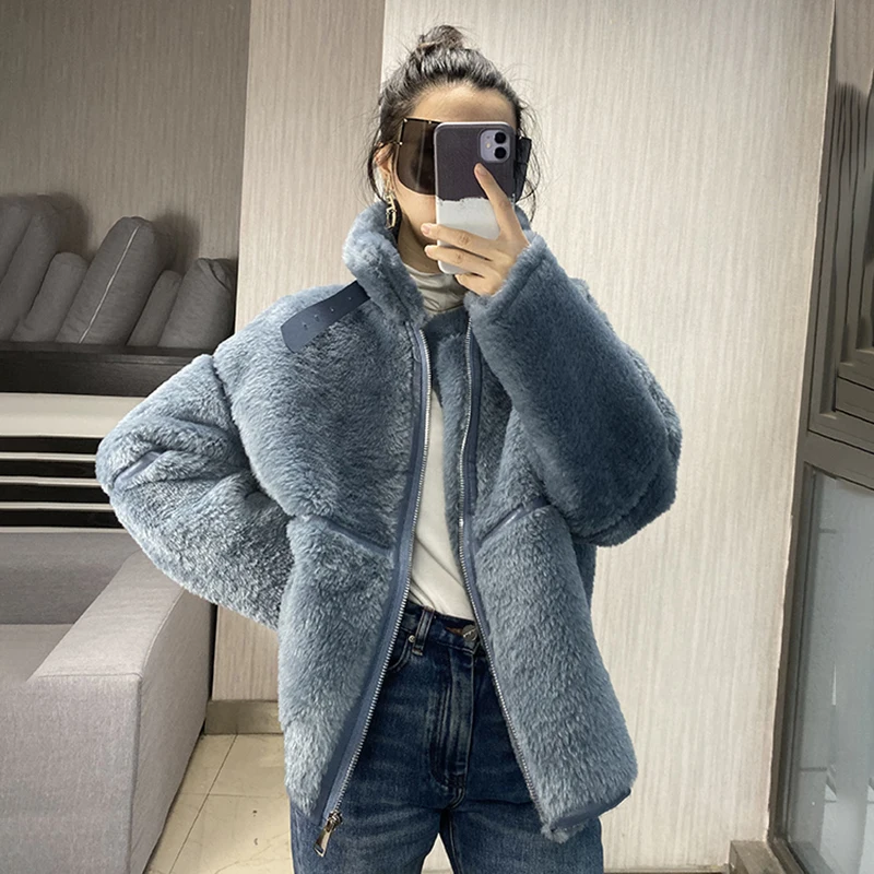 TWOTWINSTYLE лоскутное кашемировое пальто из искусственной кожи Женская водолазка с длинным рукавом хит цвет осенние куртки женская одежда