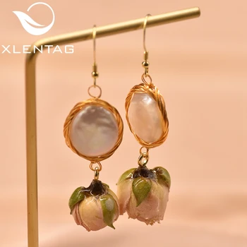 

XlentAg Natural Baroque Fresh Water Pearl Earrings For Women Real Flower Drop Earings Pearls Wedding Gifts Luxury Jewelry GE0492