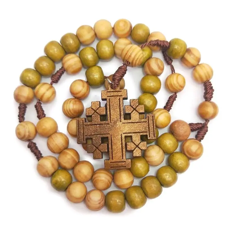 Jesus Wooden Prayer Beads 10mm Rosary Cross Necklace Pendant Woven Rope Chain Church Supplies Jewelry Accessories Jesus Wooden Prayer Beads 10mm Rosary Cross Necklace Pendant Woven Rope Chain Church Supplies Jewelry Accessories