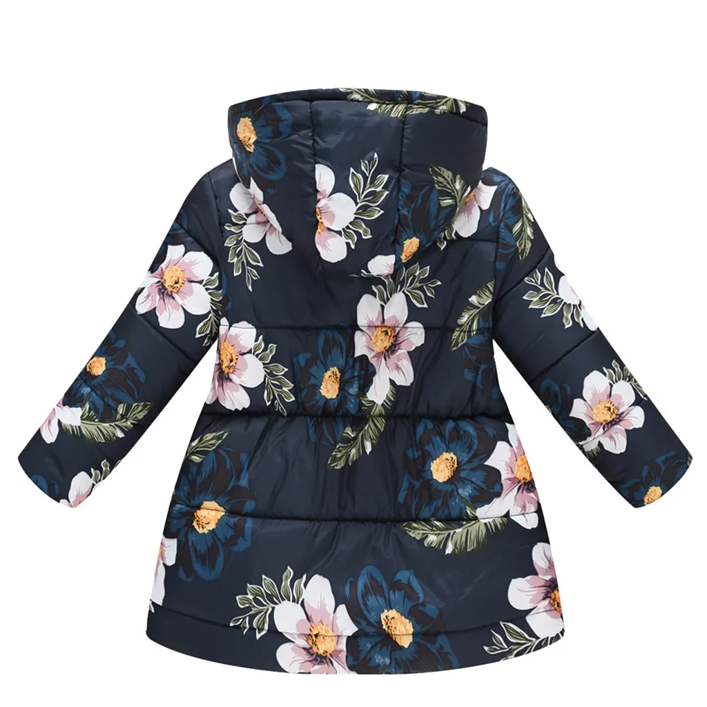 Новое Стильное зимнее пальто для маленьких девочек и мальчиков; зимнее теплое ветрозащитное пальто с капюшоном и цветочным принтом; winterjas meisje