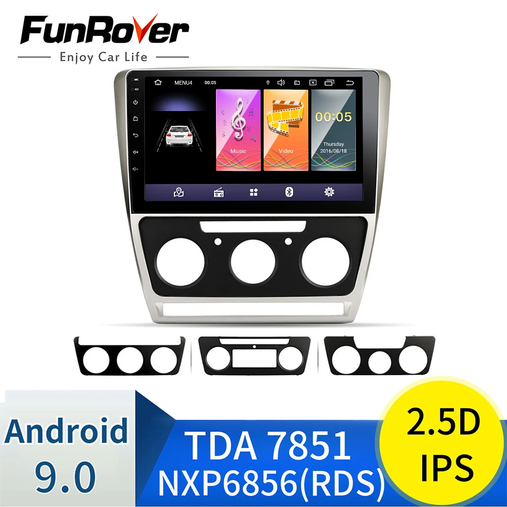 Funrover 2.5D+IPS Штатная магнитола для Шкода Октавия 2 A5 Skoda Octavia 2008 2010 2011 2012 2013 Android 9.0 4