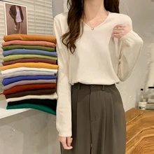 

Spring and Autumn V-neck Bottoming Shirt Women's Autumn and Winter Fashion Westerly New Style Sweater Long-sleeved Sweater