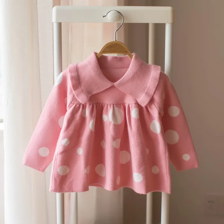 Mmtkids/детская одежда в Корейском стиле; сезон осень-зима; Детский свитер для девочек с большим воротником; юбка в горошек; рубашка для девочек; H644