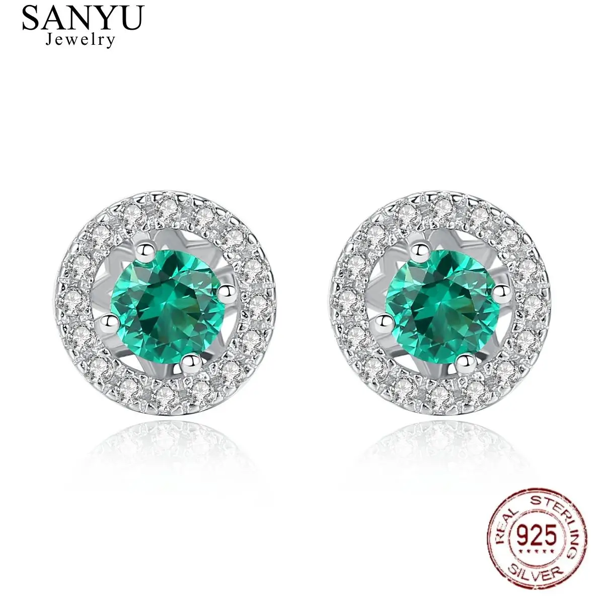 

SANYU Round Shape Topaz 925 Sterling Silver Stud Earrings for Women Charm 3 Color Emerald Gemstone Earring Fine Jewelry SE0146