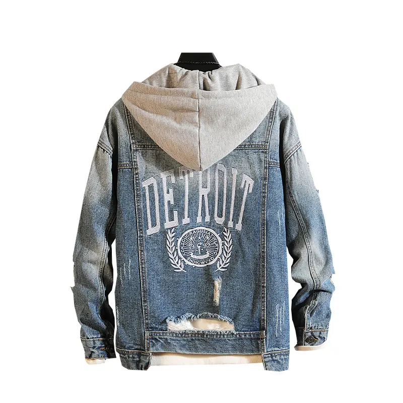 

2019 Men Basic Coat Hooded Denim Jacket Mens Winter Hip Hop Jacket For Jeans Jacket Women Denim Coat loose fit casual style