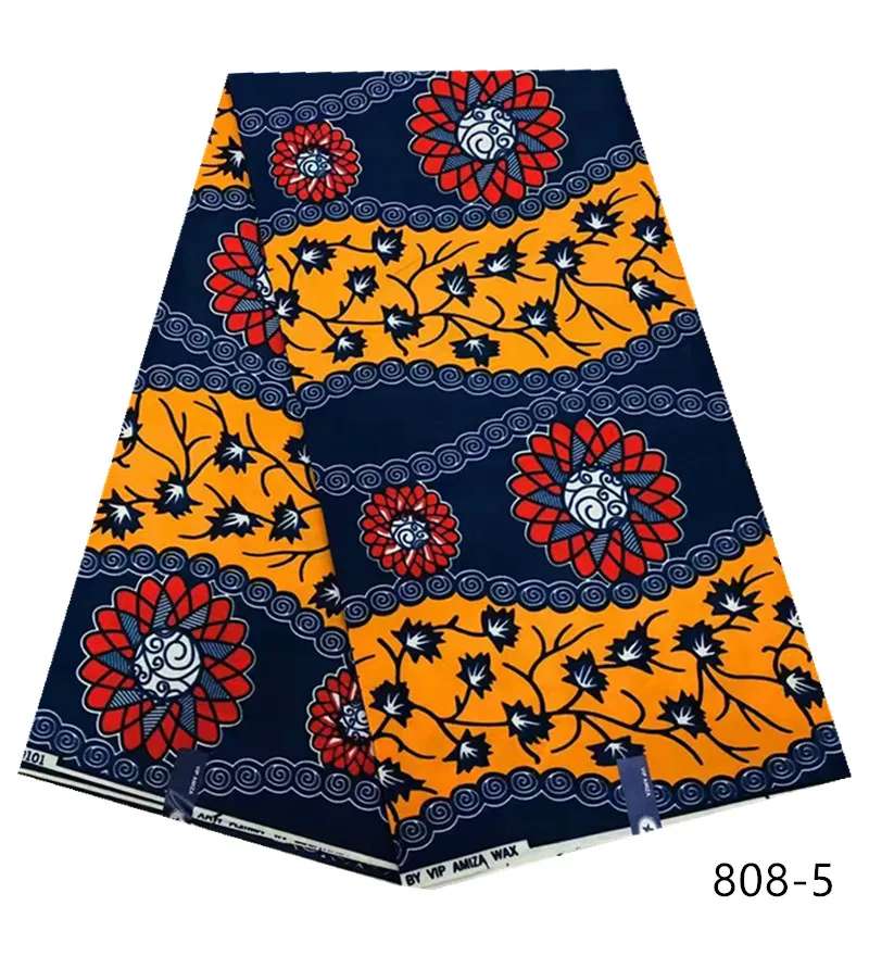 

100% Polyester Wax Prints Fabric Ankara bintareal Wax High Quality 6 yards African Fabric for Party Dress 808
