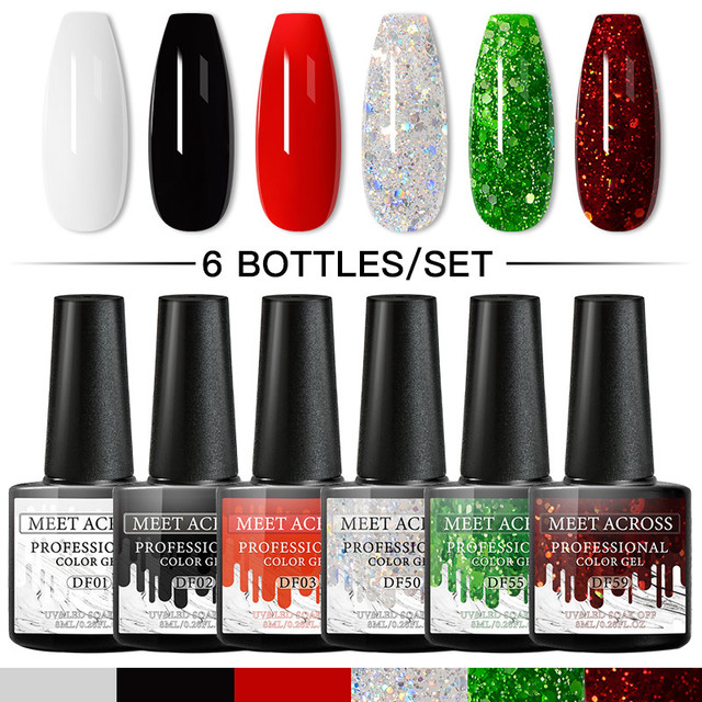 Gel Nail Polish Set With Top Base Gel Glitter Color Semi Permanent UV Led Gel Varnish Soak Off Nail Lacquers