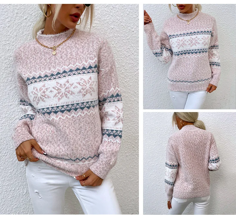 2021 New Snowflake Sweaters Women Thick Warm Winter Pullover Sweater Female Wavy Stripes Sweater Knitted yellow sweater