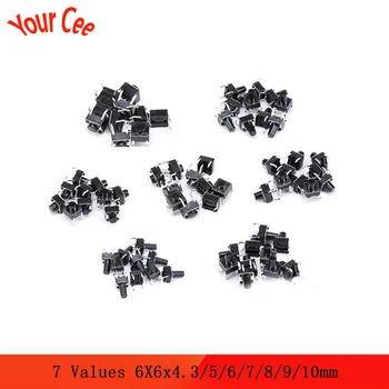 

7 Values 70pcs 6X6x4.3/5/6/7/8/9/10mm Tact Switch Tactile Push Button Switch Kit Sets DIP 4P Micro Switch 6*6*4.3/5/6/7/8/9/10mm