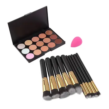

Pro Makeup Set 15 Colors Concealer Contour Palette + 10pcs/8pcs Eye Makeup Brushes Tools + Sponge Puff Cosmetics Make Up Kit