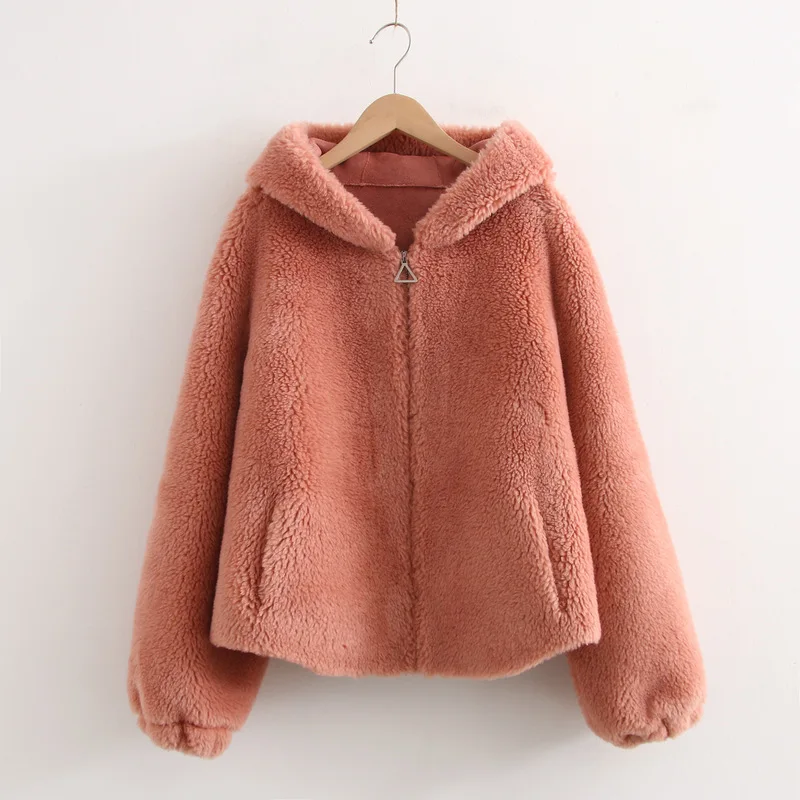 

Autumn And Winter New Style Versatile Loose-Fit ke li rong Fur Warm Coat Fluffy Hooded Tops S28953
